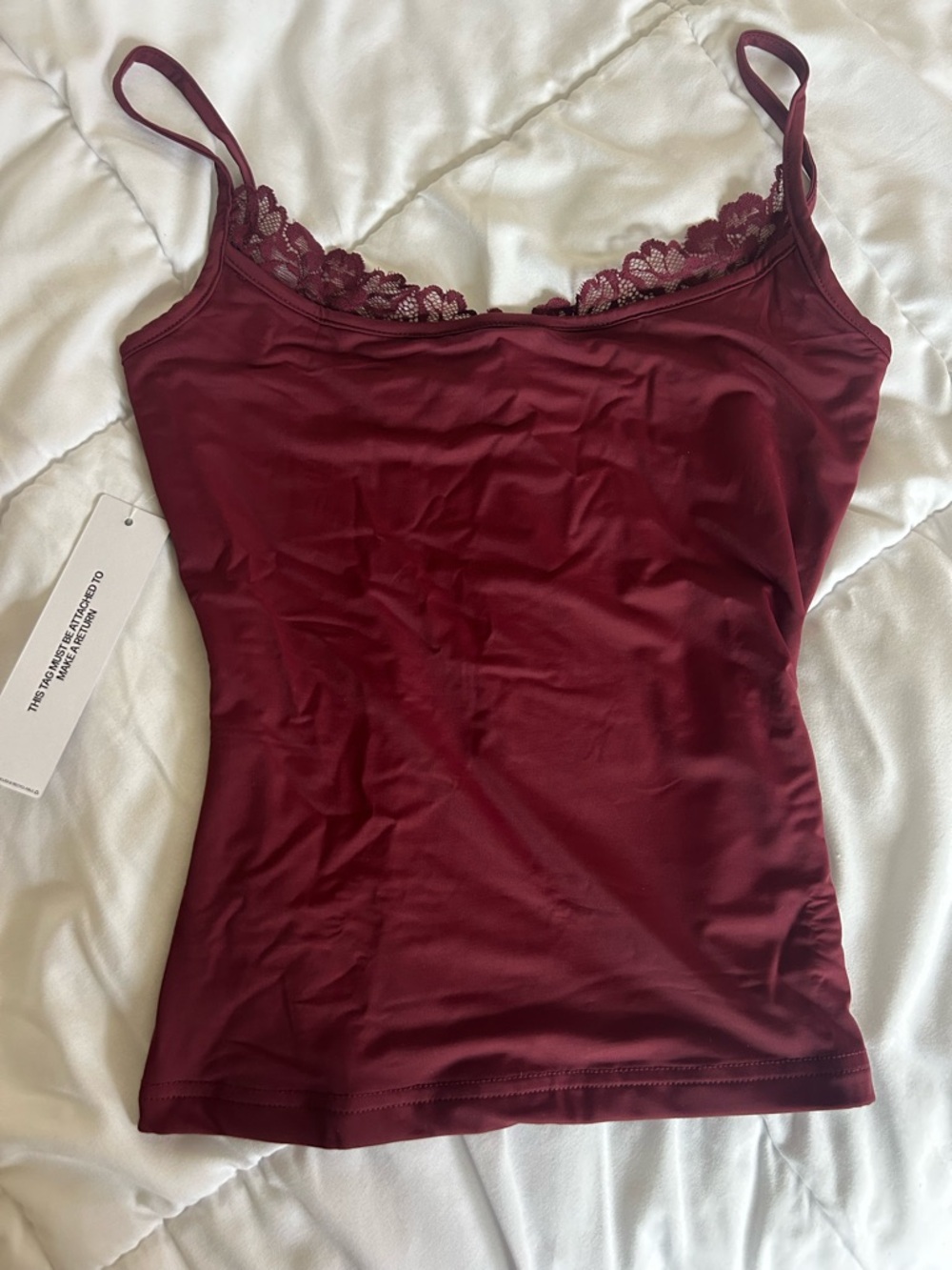 Princess Polly Lace Trim Burgundy Cami Tank Top